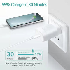 25W Super Fast Charging Mobile Charger with C to C Cable For Samsung Phone